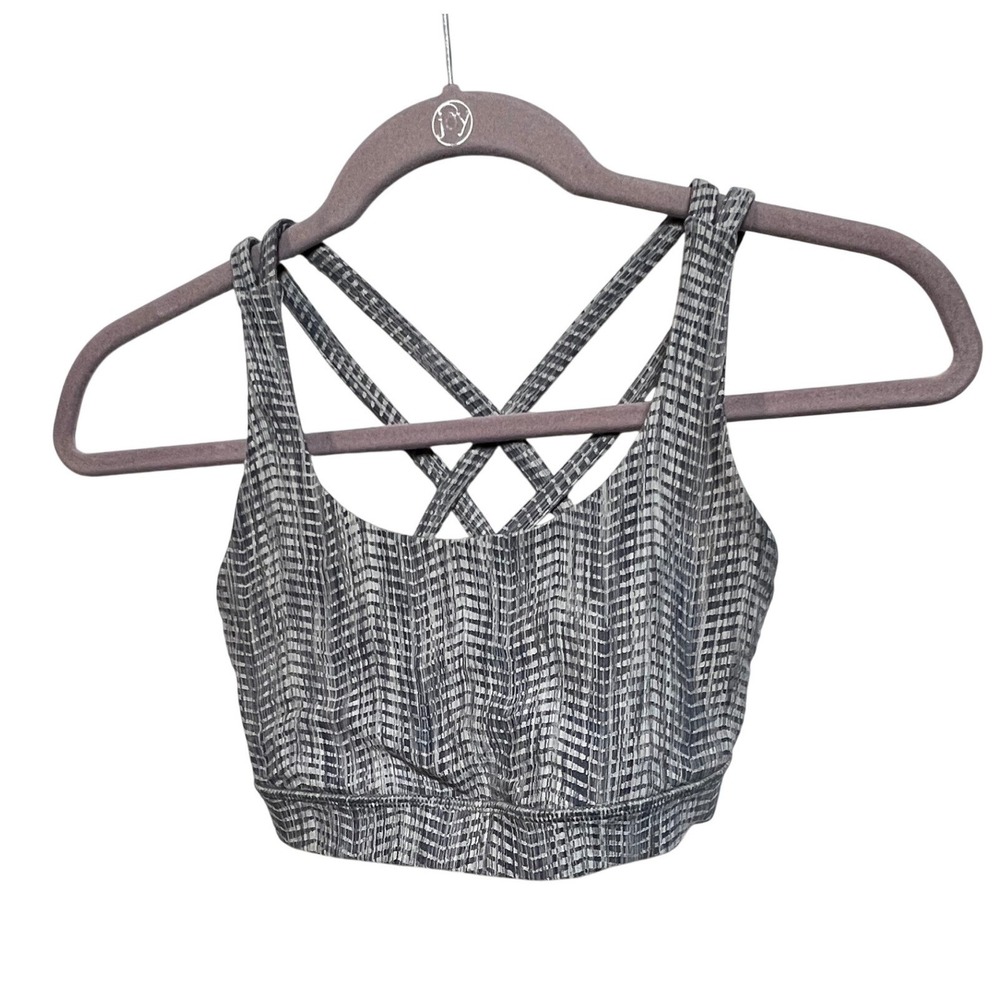 Lululemon Free To Be Wild Sports Bra Size 2 Grey White Geometric Strappy Back
